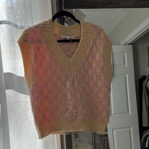 English Factory V-Neck Sweater in Yellow and Pink Check